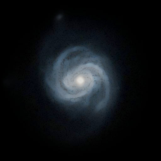Survey photograph of Blowdryer Galaxy: 13′ of sky, north up and east to the left, with the stars around it taken out