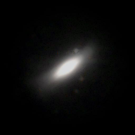 Survey photograph of Spindle Galaxy: 11′ of sky, north up and east to the left, with the stars around it taken out
