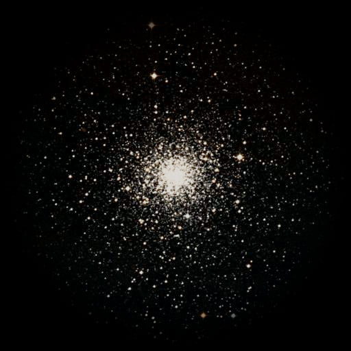 Survey photograph of The Crucifix Cluster: 22′ of sky, north up and east to the left, with the stars around it taken out
