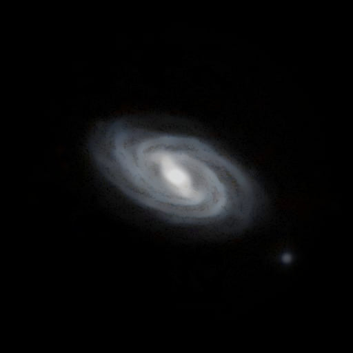Survey photograph of Vacuum Cleaner Galaxy: 13′ of sky, north up and east to the left, with the stars around it taken out
