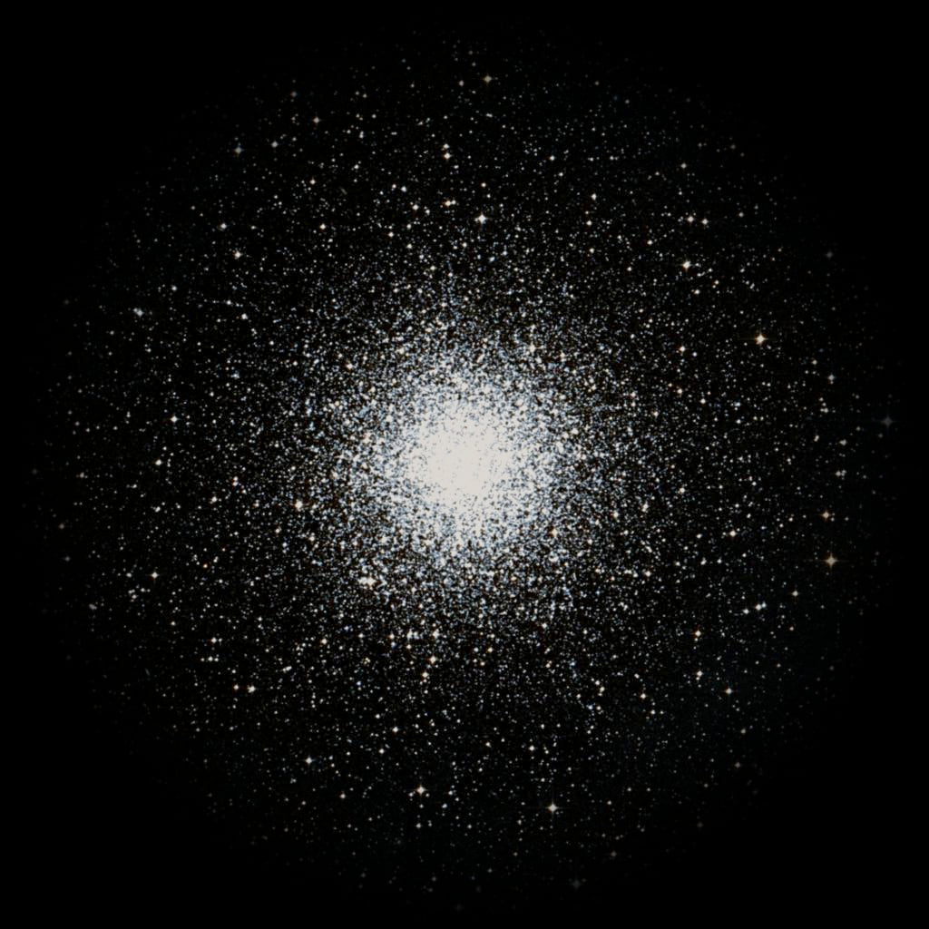 Survey photograph of Specter Cluster: 32′ of sky, north up and east to the left, with the stars around it taken out