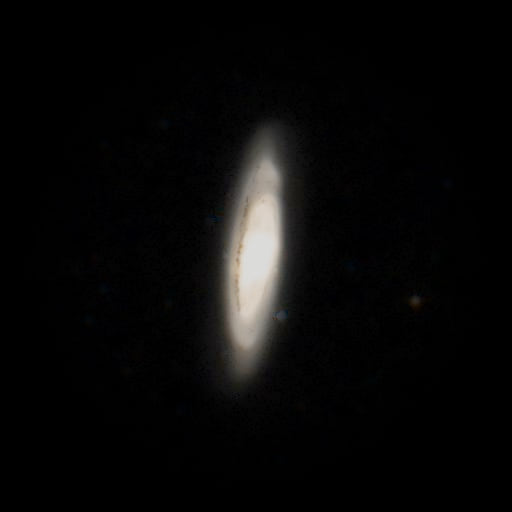 Survey photograph of Leo Triplet: 17′ of sky, north up and east to the left, with the stars around it taken out